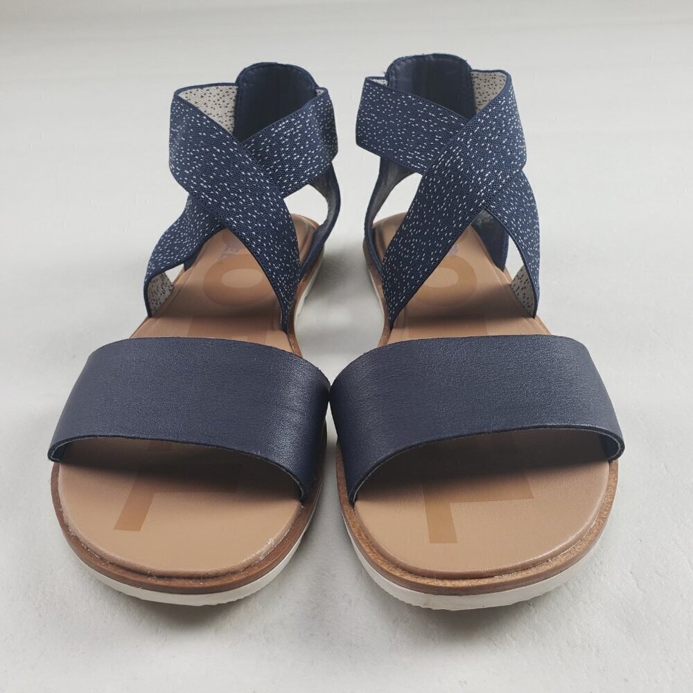 Sorel Ella II Strappy Sandal Womens 8.5 Blue Leather Slip On Open Toe Flat - Picture 4 of 11